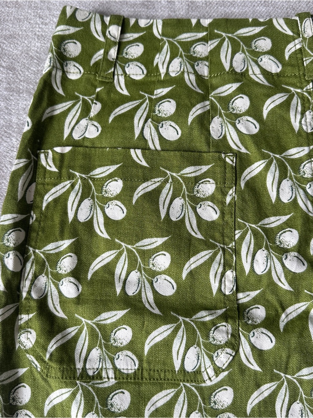 Anthropologie Olive Green Mini Skirt with White Botanical Print - Picture 7 of 11